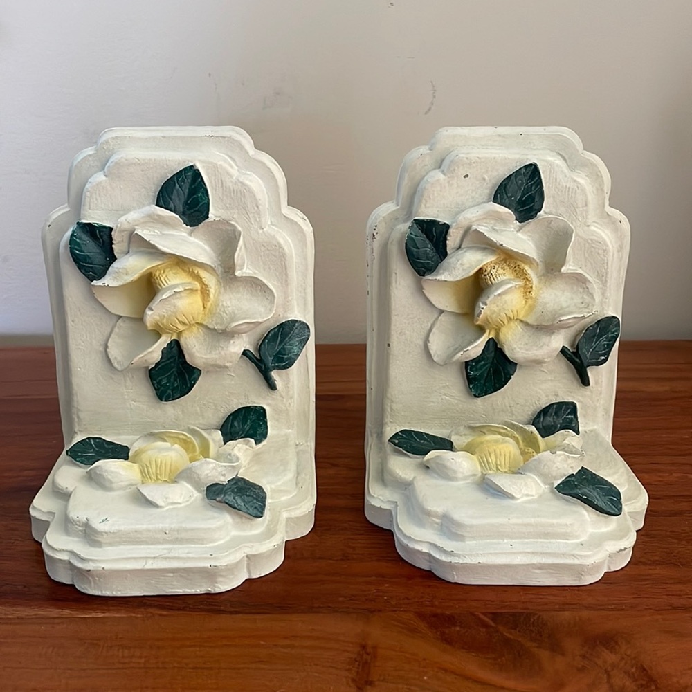 VINTAGE stunning floral book ends bookends library magnolia